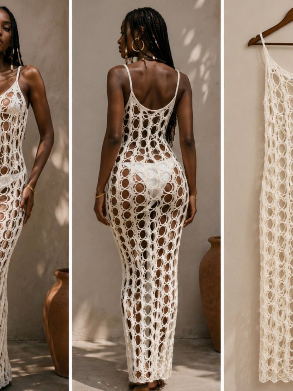 #183 Zara Crochet Maxi Dress Ivory Open Knit Size s - Picture 1 of 5